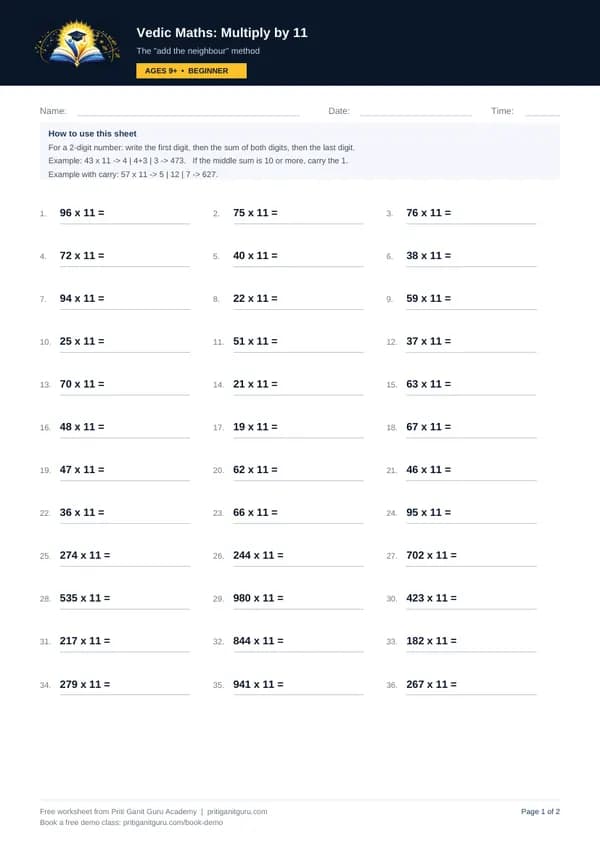 Preview of Vedic Maths — Multiply by 11